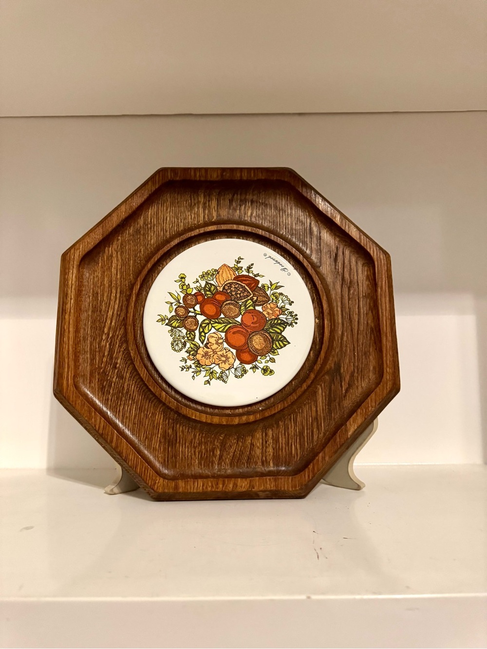 Vintage 1970s Goodwood Octagon Wood & Ceramic Tile Trivet / Wall Plaque